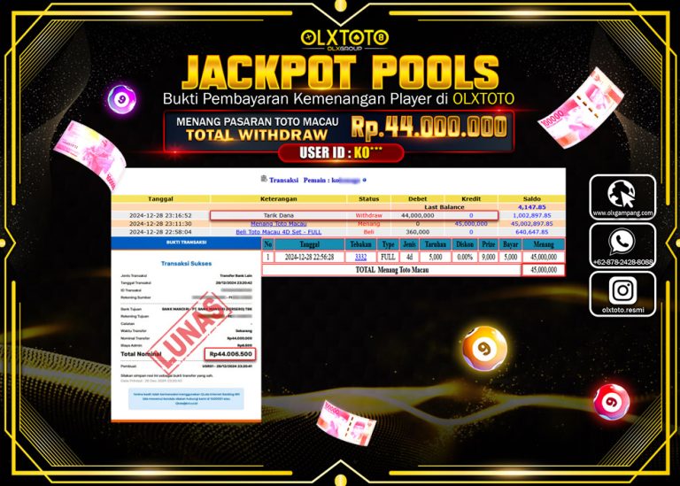 PANEN138 JACKPOT TOGEL POOL TOTO MACAU Rp.44.000.000,- LUNAS